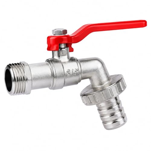 Rubinetto a sfera, 3/4", con raccordo per tubo flessibile, Rubinetto Giardino Leva a Sfera, Rubinetto Esterno Giardino, Rubinetto Acqua Giardino, Rubinetto a Leva Giardino per Fontana Patio, Balcone