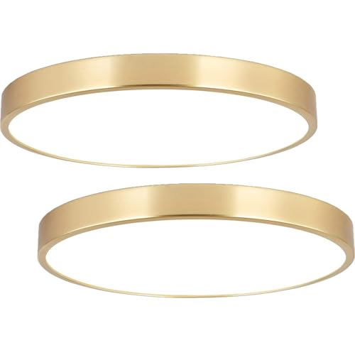 Paquete de 2 lámparas de techo LED de metal dorado cepillado de 9 pulgadas, 3000 K-5000 K, lámpara de...