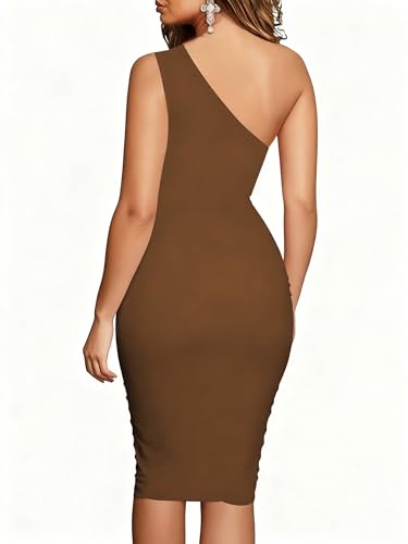 Image of TOPSRANI Women Sexy Midi Dress Bodycon Casual Sleeveless Basic Ruched Tank Summer Club Party Dresses
