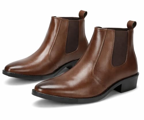 Image of Kraasa Men's Synthetic Leather Chelsea Boots - Slip-On Ankle Boots with Elastic Side Panels & Low Heel, Formal Casual Wear