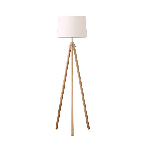 Lámpara de pie de lino y madera ideal para rincones de lectura