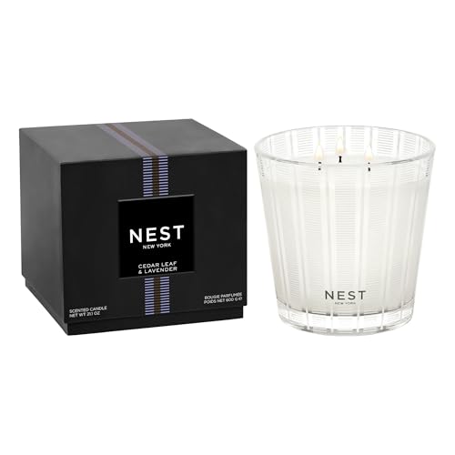 Image of NEST New York Scented 3-Wick Candle, Cedar Leaf & Lavender - 21.2 oz - Up to 100-Hour Burn Time - Reusable Glass Vessel