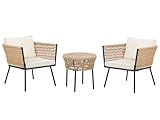 Stilvolles Balkonset 2 Stühle Couchtisch Rattan natürlich Auflagen beige Gargano