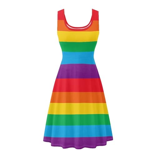 Image of TOADDITDO Women's Sleeveless O Neck Beach A-Line Party Coctail Tank Dresses Flared Sundress