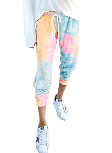 Tiksawon Womens Fashion Printed Casual Drawstring Elastic Waist Sweatpants Cotton Soft Lightweight Jogger Pants with Pockets Orange S