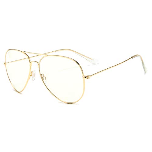 Blaulichtfilter Brille Computerbrille ohne Sehstärke Anti-Blaulicht Gläser UV Schutz Klassische Metallgestell Brille für Damen Herren Gold