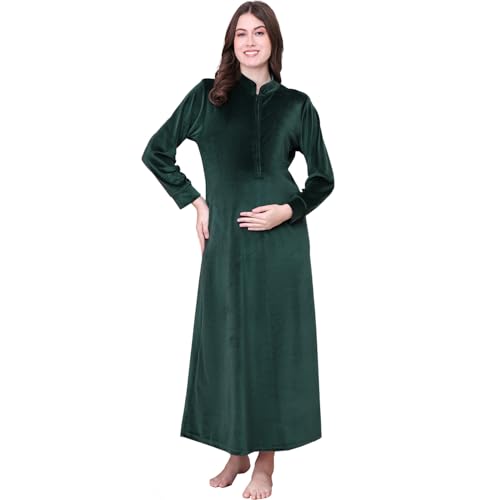 Image of Secret Wish Solid Velvet Maternity Nighty Full Length