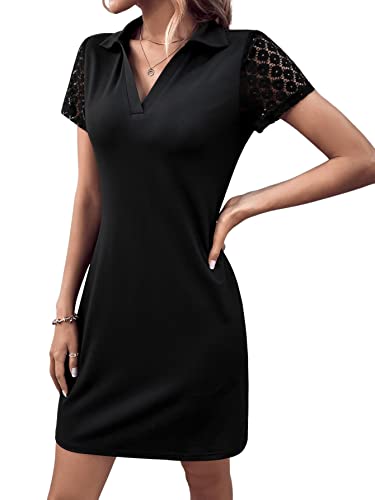 GORGLITTER Damen Kleid Minikleid mit Spitzenärmeln Sommerkleid Polo...