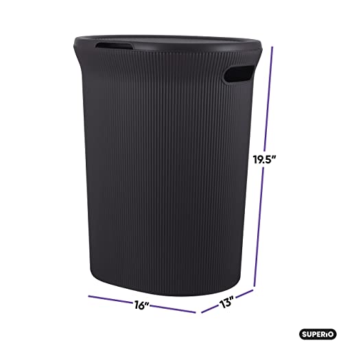 Image of Superio Ribbed Collection - Decorative Plastic Laundry Hamper with Lid and Cut-Out Handles, Brown (2 Pack) Basket Organzier for Bedroom Bathroom College Dorm Room 40 Liter