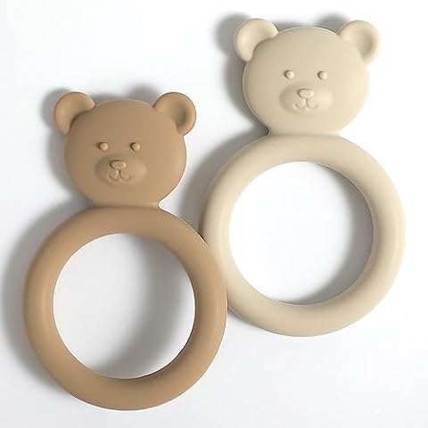 Dirbabi Silicone Baby Teether, Teething Toy Ring for Babies, Easy to Hold Design, BPA Free (Sand + Light Grey) Cover