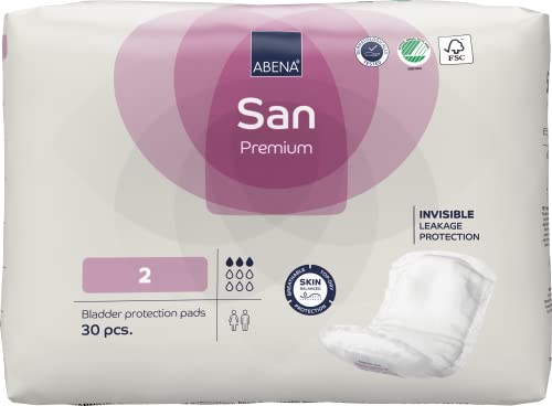 Abena San 2 Premium Incontinence Pads for Women and Men | 350ml Absorbency | 30PK | Fast Absorbing, Discreet & Effective Shaped Pads