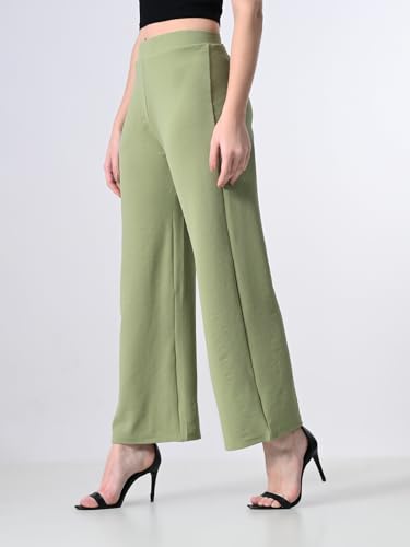 Image of Women's High Waist Straight Fit Trousers,Solid Korean Stretchable Pants for Women, Regular Fit Elastic Waist Full Length Formal Trouser,Casual,Office Wear