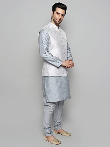 Image of Uri and MacKenzie Men's Silk Blend Kurta Churidar Pyjama with Stylish Nehru Jacket