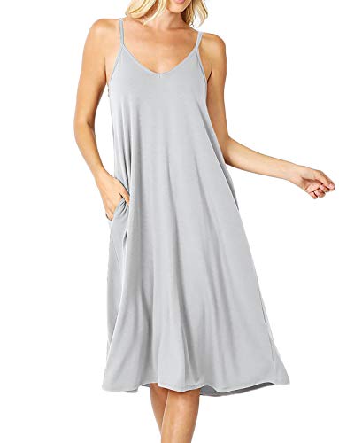 Image of ALLLA Women's Lightweight Flowy Summer Dress - Adjustable Strap Knee Length Dress with Side Pockets. Casual, Beachwear