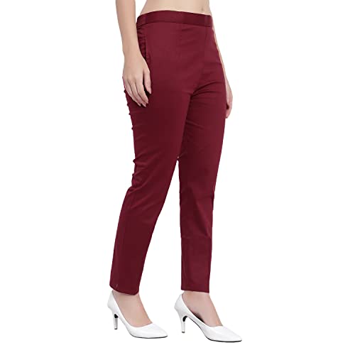 Image of BLUE STAR SHARK Stretchable Cotton Lycra Cigarette Pants | Versatile and Stylish Women's Pants | Comfortable Slim Jeggings | Ankle Length Straight Trousers for Office, Formal, Casual Wear
