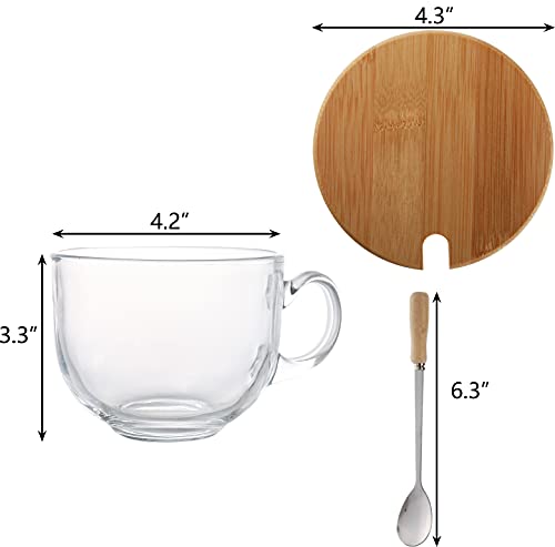 Lawei L-GLASSCOFFEEMUG-6PC-15OZ Set Of 4 Glass Coffee Mug With Bamboo Lid And Spoons, 15 Oz Clear Jumbo Glass Cup thumb #1