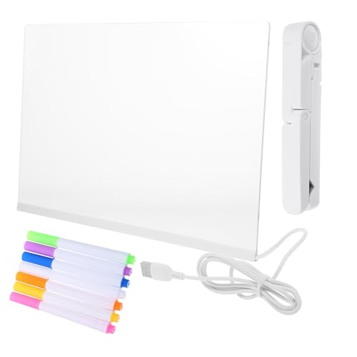 Milisten Tablero de Escritura Acrílico USB Luz LED Transparente para Oficina y Estudiantes, Pizarra de Notas de Escritorio 7 Bolígrafos de Colores, Reutilizable y Borrable, Material