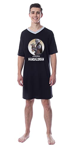 INTIMO Star Wars Mens' The Mandalorian Grogu Baby Yoda Nightgown Sleep Pajama Shirt (Medium) Black