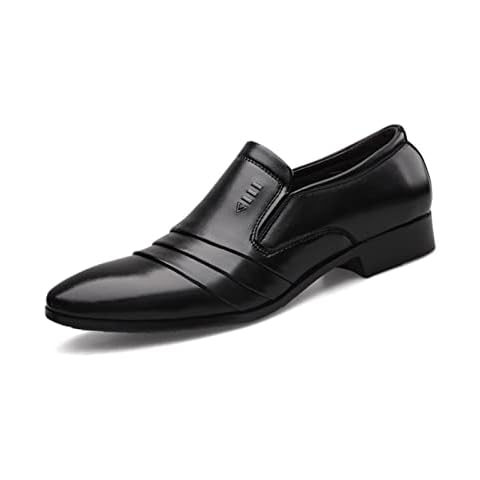 Mens Loafers Formal Shoes Pointed Moccasins Soft Wedding Shoe Comfy Slip-on Flat Driving Loafer Party Lace-up Boat Shoes Black Cover