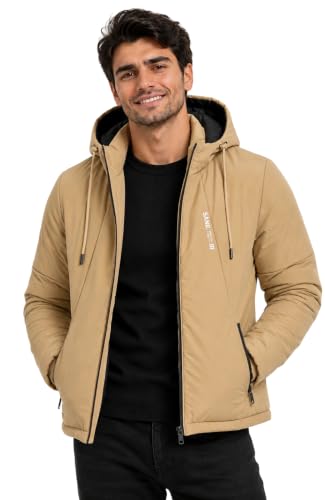 Image of SANE Men's Hooded Puffer Jacket, Quilted Winter Coat, Warm and Lightweight, Detatchable Cap