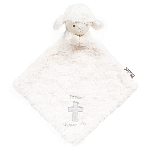 Image of DEMDACO Fuzzy White Lamb Loves Me Polyester Plush Children's Rattle Blankie
