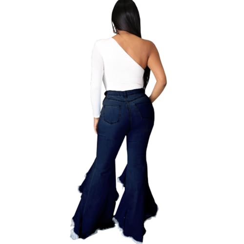 Curvy Jeans for Women Stretchy High Rise Streetwear Frayed Hem Bell Bottom Flare Jeans3