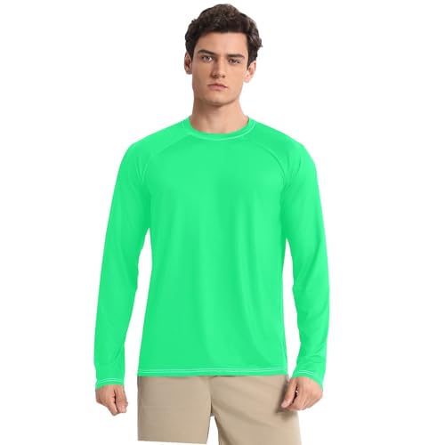 Medium Spring Green Men's UPF 50+ Swim Shirts Fishing Loose UV Sun Protection Long Sleeve Shirts Water Fishing
