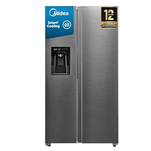 Midea MDRS761MYC46 Side-by-Side Kühl-/Gefrierkombination/No Frost/3in1 Wasser-/Eisspender und Wassertank/Dual Inverter Compressor/179,3 cm Höhe/573L Gesamtvolumen/208 kWh/Jahr/Rostfreier Stahl