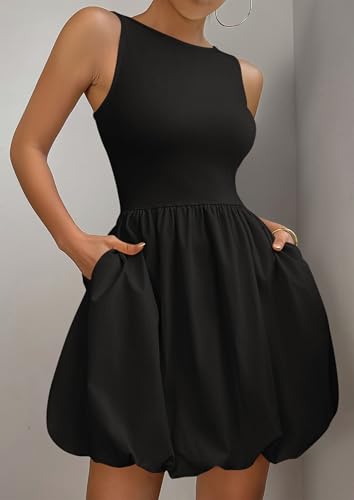 PRETTYGARDEN Summer Dresses for Women 2025 Casual Sleeveless Tank Mini Short Dress Crew Neck Bubble Sundress with Pockets4