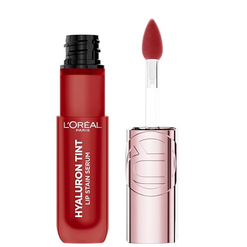 L'Oreal Paris Hyaluron Tint Lip Stain Serum, Long Lasting, Hydrating Lip Makeup Infused with Hyaluronic Acid, 420 Le Rouge Paris (Universal Red)