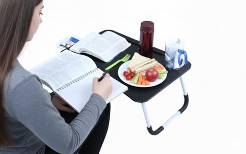 Image of MemeHo Multi-Purpose Foldable Laptop Table for Bed & Sofa | Portable Study Desk, Breakfast & Reading Table | Ergonomic Design, Non-Slip Legs | Fits up to 17 inch Laptop with Cup Holder and Dusk(Black)