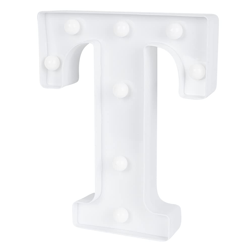 Restaurantware-Illumify 6.7 x 1.2 x 8.7 Inch Light Up Letter, 1 Durable Marquee LED Light - Letter T, Touchproof, White Plastic Party Alphabet Accent, Keyhole Slot, For Weddings, Or Special Events