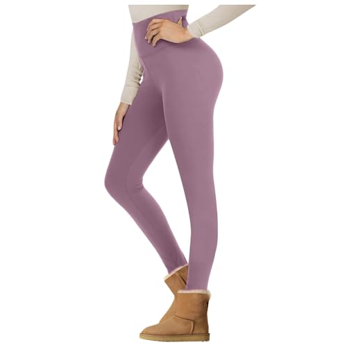 Generisch Leggings para mujer, con forro de lana de cordero, cintura alta, pantalones de yoga de invierno, suaves y cálidos, Color lila claro., S