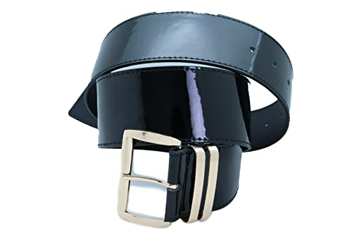 TFJ Women Fashion Wide Belt Faux Leather Metal Buckle Plus Size L XL (Black - patent faux leather)3