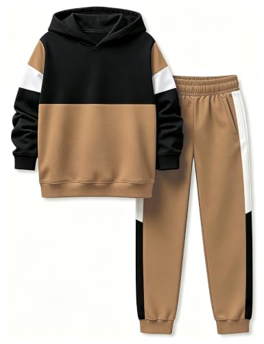 Image of Boys Clothes Long Sleeve Color-blocked Hoodie Top and Pants 2PCS Winter Sweatsuits Fall Boys Outfits 2-8 Years