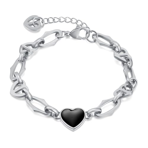 Fashion Stainless Steel Enamel Heart Link Chain Bracelet