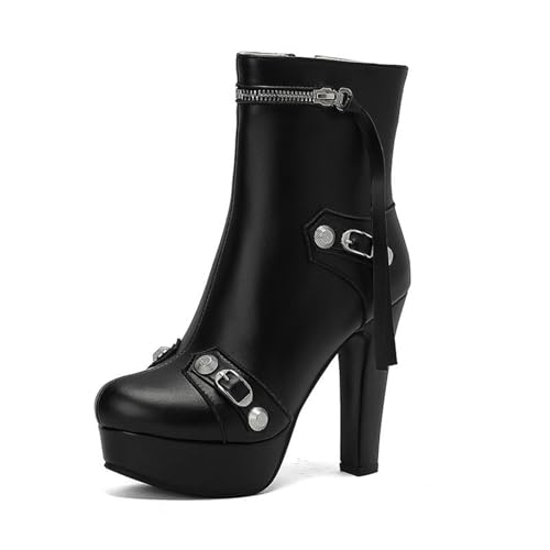 Bottes courtes à talons super hauts avec fermeture éclair et boucle