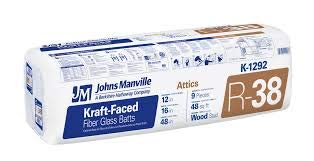 Johns Manville 507 SQFT 8 Bags of R 38 Kraft Faced 23 by 48 High Density Fiberglass Fits 2X10 attic