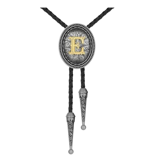 Image of HUABOLA CALYN Bolo tie for Men, Western Cowboy Golden Alphabet Initial Letter ABCDJMR to Y Costume Bolo ties Neckties
