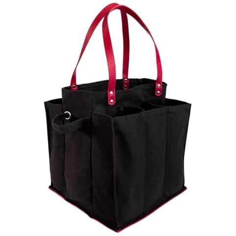 CapaBunga Farmer's Market Tote Shopping Bags with Handles - 7 Pocket Large Utility Tote Bag - Heavy Duty Canvas Utility Bag with Vegan Leather Base - Reusable Tote Bag - Black Grocery Bag Cover