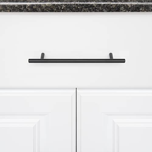 Image of South Main Hardware Euro Bar Cabinet Drawer Pull Handle (3 /8 inch Diameter), 8.69 inch Length (6.31 inch Hole Center), Flat Black, Mounting Hardware Included, 10-Pack