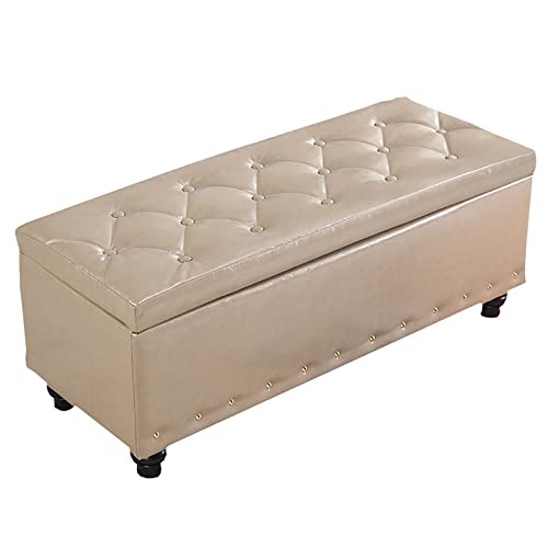 Banco de almacenamiento copetudo, otomana rectangular de piel sintética, reposapiés versátil para sala de estar, elegante baúl de zapatos de entrada