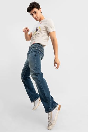 Image of SNITCH Men Jeans | Bootcut Fit with Relaxed Thigh & Clean Look | Stretchable Cotton Blend Denim for Casual Wear, College & Street Style | Machine Washable
