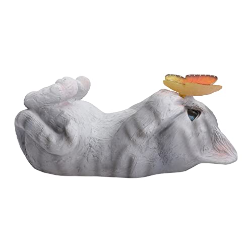 Figurine solaire chat en résine Outanaya décorative pour jardin