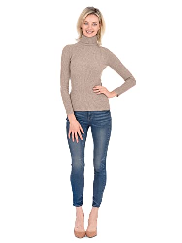 Cashmeren Women’s Basic Ribbed Turtleneck Sweater 100% Pure Cashmere Long Sleeve Roll Neck Pullover4