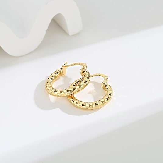 Gold Hoop Earrings 14K Gold Hoop Earrings for Women Wrinkle Texture Earring for Women Hypoallergenic Hoops Womens Earring 25mm4