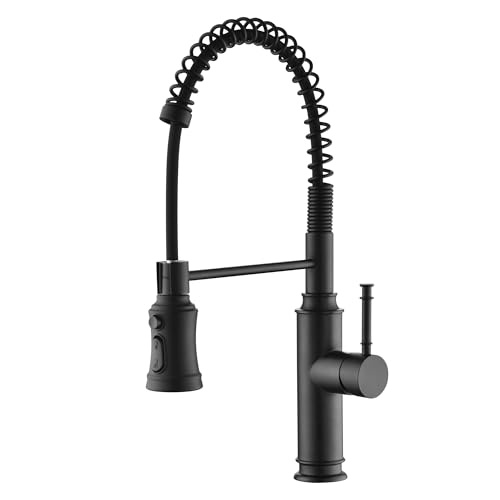Sumerain Pull-Out Spring Sprayer Kitchen Sink Faucet with 360° Rotating Spout and Single Level Handle, Matte Black
