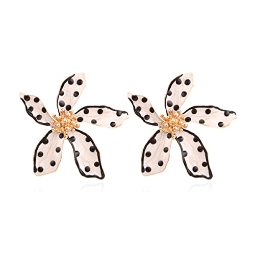 Flower Stud Earrings Polka Dot Flower Floral Earrings Cute Polka Dot Pattern Elegant Dangle Earrings for Women