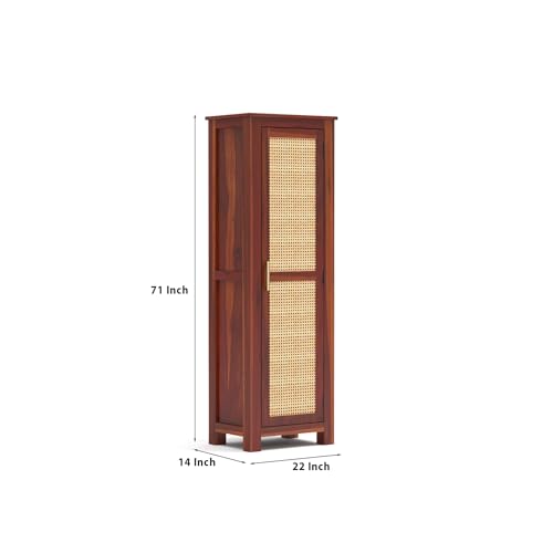 Image of PS DECOR Solid Sheesham Wood Kitchen Pantry Cabinet with Cane Rattan Door | Modern Wooden Storage Cabinet for Kitchen, Dining Room & Home Organization | Tall Utility Cupboard (Honey Finish)