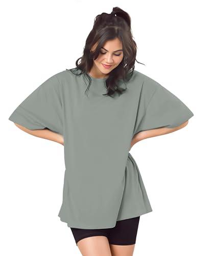 Image of SHODOX Women's Cotton Blend Oversized Drop Shoulder Solid T-Shirt(Pack of 1)